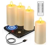PChero Juego de 4 velas LED recargables con estación de carga, recargables al aire libre, resistentes al agua, velas parpadeantes, con mando a distancia y función de temporizador para exterior, jardín