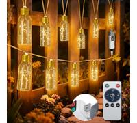 PChero Luces de jardín al aire libre alimentadas por red con control remoto, 6 m, impermeable, para exteriores, con 10 bombillas LED de plástico inastillables para cenador, pérgola, balcón, boda