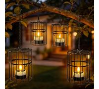 PChero Luces solares para jardín al aire libre, paquete de 4 faroles solares colgantes con luces LED solares, IP54 impermeables, adornos de jardín de metal al aire libre para patio, césped, mesa