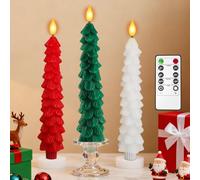 PChero Velas de árbol de Navidad con control remoto, paquete de 3 velas LED de cera real, funcionan con pilas, sin llama, velas cónicas falsas parpadeantes para fiestas de Navidad, chimenea