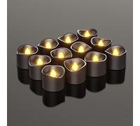 PChero Velas de té LED negras, 12 velas de té parpadeantes que funcionan con pilas, velas eléctricas sin llama para Halloween, hogar, festival, decoración de fiestas, color amarillo cálido