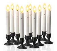 PChero Velas LED con sensor de luz y portavelas, juego de 10 velas eléctricas sin llama parpadeantes para ventana, chimenea, mesa, decoración de Halloween y Navidad.