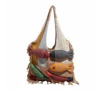 PciDinFo Bolso de Punto Bolso Patchwork Bolso de Hombro Bolso Casual Hecho en Algodón con Detalle de Peces en Relieve Función Práctica y Resistente Adecuado para Paseos Uso Estudiantil, Caqui
