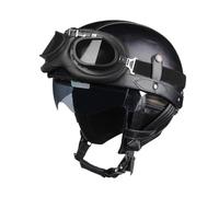 PciDinFo Casco para Motociclismo Profesional Adultos Medio Retro Material PU Forro Desmontable Protección Solar Apropiado para Ciclismo Escalada Deportes Al Ai, Negro L
