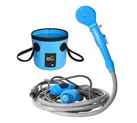 PciDinFo Ducha Portátil Bomba de Agua Set de Ducha Eléctrica Plegable con Cubeta Larga Cable 12V Función Portátil Adecuada para Viajar Lavar Autos Mas, Azul