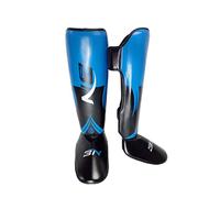 PciDinFo MMA Protector de Pierna Almohadilla Ajustable para Tobillo Y Pie Equipo de Karate Y Sparring Soporte con Placa Delantera Material Resistente Y, Azul L Adulto