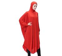 PciDinFo Mujer Túnica Musulmana Abaya Kaftán Robe Islámico Burka con Headscarf Una Pieza de Material Flexible Y Cómodo para Oración Vestimenta Religiosa Hallow, rojo, SG