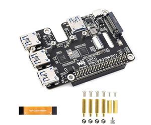 PCIe to USB 3.2 Gen1 and M.2 NVMe Hat+ for Raspberry Pi 5, Supports 2230-2280 NVMe SSD, 4× USB 3.2 Ports Expansion, Bootable NVMe, Plug and Play PCIe Adapter Board