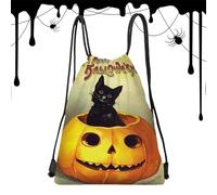 Pcingsia Bolsa de regalo de Halloween, espaciosa bolsa de Halloween de 13 x 16.9 pulgadas | Bolsas de caramelos, bolsas de golosinas, bolsas de caramelos, diseño de gato sentado en una calabaza para