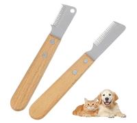 pclapora 2 Piezas Cuchillo Pelador para Perros, Herramienta de Stripping con Mango de Madera Ergonómico, Deslanador para Aseo de Mascotas y Acabado de Pelaje