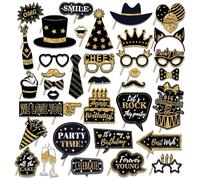 pclapora 36 Piezas Accesorios Photocall Boda Foto Props, Party Photo Booth Foto Prop, DIY Photocall Props Accesorios, Fotomatón de Fiesta, para Decoración de Fiesta Cumpleaños Oro Negro