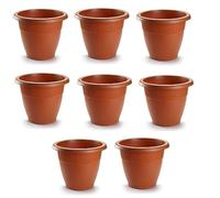 pcmoviles - Pack de 8 Macetas Redondas de 22 cm Color Terracota | Macetas de Plástico Resistentes para Interior y Exterior | Diseño Clásico y Ligero