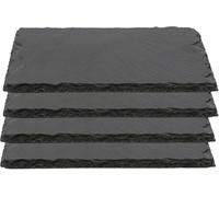 pcmoviles Plato Llano de Pizarra Natural - Pack 4 Bandejas 25 x 15 cm | Platos para Sushi, Tapas, Quesos y Aperitivos | Fuente de Cocina Decorativa, Negra