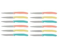 pcmoviles Set de 12 Cuchillos Peladores, 9 cm, Acero Inoxidable, Mango Moldeado, Multicolor