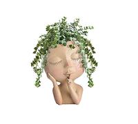 Pcscevcr Maceta de resina para suculentas, jarrón creativo de cabeza humana, maceta moderna con agujero de drenaje, para decoración del hogar y jardín (marrón claro)