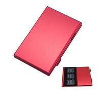 PCTC - Funda para tarjeta de memoria portátil de aluminio para tarjeta SD Micro SDXC SDHC TF con matriz adhesiva 3M piel negra y espuma EVA suave para una buena protección, color rojo (6 ranuras)
