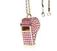PCTC Silbato de metal incrustado con cristal, joyería de moda de metal de alta calidad con cadena decorativa para moda, fiesta y accesorio de regalo (rosa)