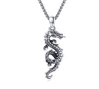 PCTJYFU Collar de dragón, plata de ley 925, colgante de dragón oxidado, joyería unisex, regalo del día de San Valentín para hombres y mujeres, one size, Plata esterlina, Sin piedra preciosa