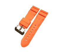 PctkeLsend Correa de reloj apta for Panerai sumergible PAM 441 359 goma de silicona suave 24mm 26mm correa de reloj for hombre accesorios de reloj pulsera(Orange-Silver Buckle,24mm)