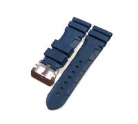 PctkeLsend Correa de reloj apta for Panerai sumergible PAM 441 359 goma de silicona suave 24mm 26mm correa de reloj for hombre accesorios de reloj pulsera(Blue-Silver Buckle,26mm)