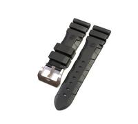 PctkeLsend Correa de reloj apta for Panerai sumergible PAM 441 359 goma de silicona suave 24mm 26mm correa de reloj for hombre accesorios de reloj pulsera(Black-Silver Buckle1,24mm)