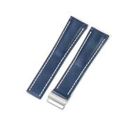 PctkeLsend Correa de reloj de bambú de piel auténtica for hombre de 22 y 24 mm, compatible con Breitling Super Marine Aviation Timing Avengers Challenger Series(Blue(PW)-Steel-Z16,22mm)
