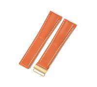 PctkeLsend Correa de reloj de bambú de piel auténtica for hombre de 22 y 24 mm, compatible con Breitling Super Marine Aviation Timing Avengers Challenger Series(Orange(PW)-Gold-Z16,22mm)