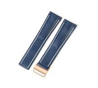 PctkeLsend Correa de reloj de bambú de piel auténtica for hombre de 22 y 24 mm, compatible con Breitling Super Marine Aviation Timing Avengers Challenger Series(Blue(PW)-Rose-Z16,24mm)