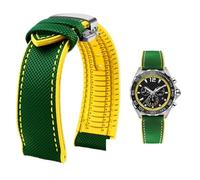 PctkeLsend Correa de reloj de lona, nailon y caucho for hombre, resistente al agua, de 19 a 24 mm, compatible con Breitling, Omega, IWC, Citizen, Tudor y Hamilton.(Green Yellow silverB,22mm)