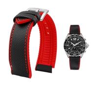 PctkeLsend Correa de reloj de lona, nailon y caucho for hombre, resistente al agua, de 19 a 24 mm, compatible con Breitling, Omega, IWC, Citizen, Tudor y Hamilton.(Black red silver A,19mm)