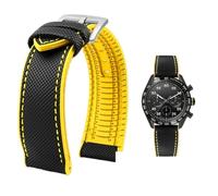 PctkeLsend Correa de reloj de lona, nailon y caucho for hombre, resistente al agua, de 19 a 24 mm, compatible con Breitling, Omega, IWC, Citizen, Tudor y Hamilton.(Black Yellow silverA,20mm)