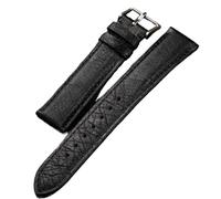 PctkeLsend Correa de reloj universal de boca plana vintage de cuero suave negro for hombre de 18 a 22 mm(Black Silver Buckle,20mm)