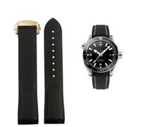 PctkeLsend Correa impermeable curva de silicona de 20 mm y 22 mm Compatible con Omega Planet Ocean 600 AT150/007 Compatible con Seamaster 300(Black-Gold,20mmx18mm(buckle))