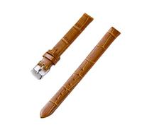 PctkeLsend La correa de piel auténtica con rayas de bambú for mujer de 10-20 mm es adecuada for la mayoría de las correas de boca plana.(Light brown-silver,16mm)