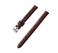 PctkeLsend La correa de piel auténtica con rayas de bambú for mujer de 10-20 mm es adecuada for la mayoría de las correas de boca plana.(Brown-Silver,14mm)