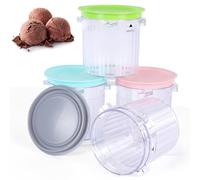 PCTTOIL Paquete de 4 recipientes de pinta y tapas compatibles con máquinas de helado Ninja Creami Breeze NC100 NC101 NC200 NC201 y NC205A, sin BPA y aptos para lavavajillas (gris/azul/rosa/verde)