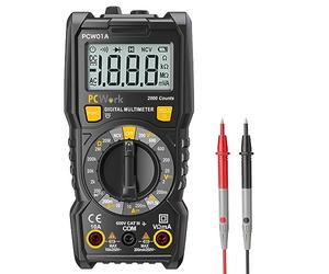 PCWork Multímetro digital para principiantes PCW01A, multímetro digital, gran pantalla de 2000 cuentas, CAT III 600 V, medidor de corriente, medidor de voltaje, comprobador de continuidad, multímetro