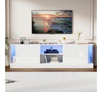 PCXWTLN Mueble de TV blanco brillante apto para televisores de hasta 70 pulgadas, de pie con iluminación LED RGB (16 colores), armario de TV de salón con función de almacenamiento LED 176 x 38 x 50 cm