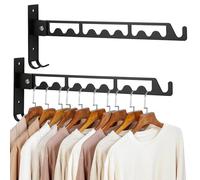 PCXWTLN Perchero de pared plegable, 2 unidades, 32 cm, acero inoxidable, barra para colgar ropa con gancho adicional para colgar en la pared, para balcón, baño, lavandería, ahorra espacio (negro)