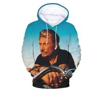 PCYFBEKL Sudadera con Capucha con Estampado 3D de Johnny Hallyday para Hombre y Mujer, Ropa de Calle de Gran tamaño, jerséis para Hombre, chándal, Ropa para hombre-3XL