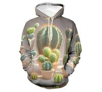 PCYFBEKL Sudadera con Capucha de Cactus Barril Dorado con impresión 3D de Plantas, Manga Larga, Divertida e Informal, para la Calle-L