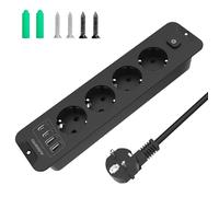 PD 20W Regletas Enchufes con 2 USB y 2 Type-C, 4 Tomas Enchufes Multiple con Interruptor, 4000 W/16A Toma de Empotrar de Sobremesa, Enchufe de Superficie Muebles de Cocina, 2M Cables, Negro