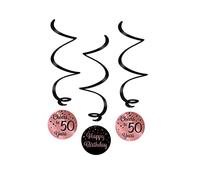 PD-Party 7024107 50th Birthday Hanging Swirls Pack of 3, Rose Gold/Black, 70cm