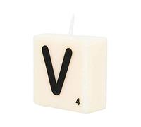 PD-Party 7040032 Vela de Letra tipo Scrabble | Fiesta | Decoraciones | Ambiente - V, Crema/Negro, 4cm Longitud x 4cm Ancho x 2cm Altura