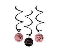 PD-Party - Espirales de techo Happy Birthday para cumpleaños - Decoración de cumpleaños - Feliz cumpleaños - Rosa negro - 30 cumpleaños mujer y hombre - 3 piezas - ⌀ 14 cm - Longitud 70 cm