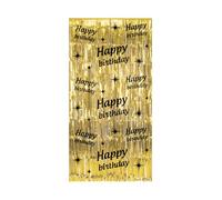 PD-Party- Feliz cumpleaños Cortina con Purpurina, sólido, Color oro/negro, 2 x 1m (7032215)