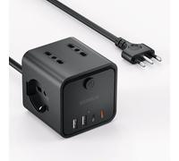 PD - Regleta eléctrica de 30 W con 4 tomas universales 10/16 A ITA y Schuko, alargador eléctrico con 2 USB 2 USB C, toma múltiple de enchufe plano para ahorrar espacio con interruptores para casa