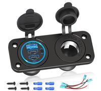 PD USB C Socket 12V Car 300W: USB Socket Built-in Socket Impermeable 12 voltios DC Adaptador Coche Enchufe con Panel Interruptor conexión USB para Autocaravana Moto Barco Caravana