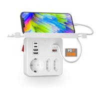 PD20W Enchufe con Interruptor, Ladron Enchufes USB C, Enchufe Multiple con Carga Rápida QC18W y PD3.0,Regletas Enchufes Pared 3 Tomas Schuko 6 USB Cargador 1 Estanteria para Teléfono Móvil, Blanco