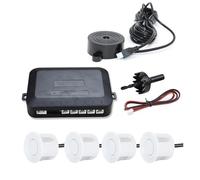 PDC Sensor Estacionamiento Kit De Sensores Aparcamiento para Coche 4 Universales Zumbador Respaldo Inverso Sistema Sonda Indicadora Alerta Sonido(White)